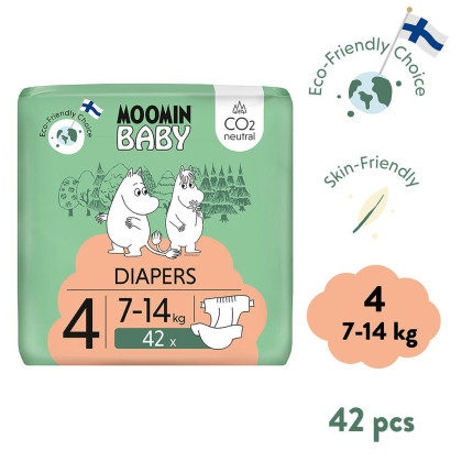 Jednorázové eko pleny 4 Maxi 7–14 kg (42 ks), Moomin Baby