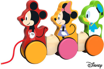 Disney Dřevěný tahací Mickey, Minnie a Donald