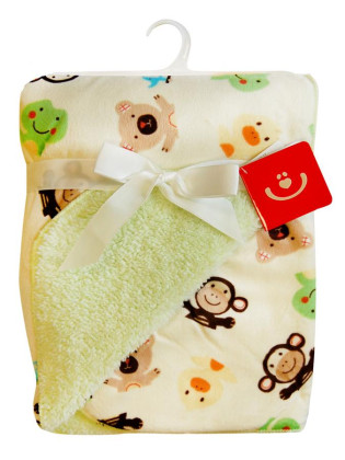 Dětská deka z mikrovlákna opičky sv.zelená-smetanová 76x102 cm Bobobaby