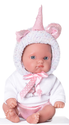 Jednorožec bílý Antonio Juan - realistická panenka miminko - 21 cm