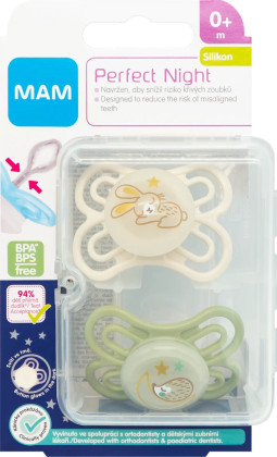 Šidítko Perfect Night silikon 0m+ se sterilizačním boxem MAM