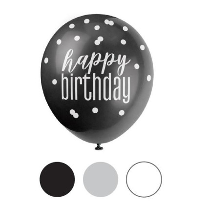 Balónek pastel 30 cm potisk - Happy birthday tmavý mix, 6 ks