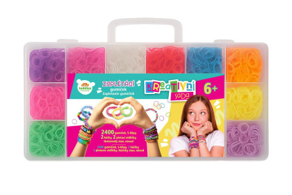 Kreativní sada Udělej si svůj náramek - pletací stav s doplňky v plastové krabici