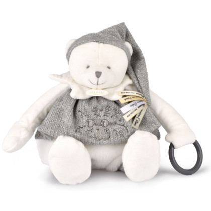 Dárková sada Plyšový lední medvídek s kroužkem 30 cm šedý Doudou