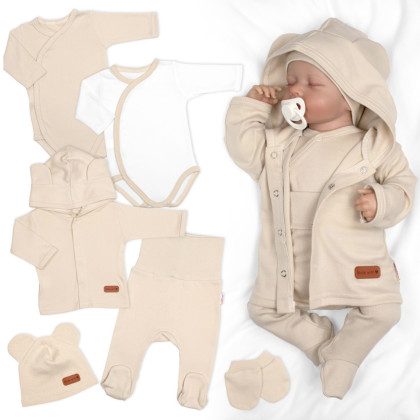 Bavlněná souprava pro miminko do porodnice 6D Made with love béžová Baby Nellys Vel. 56