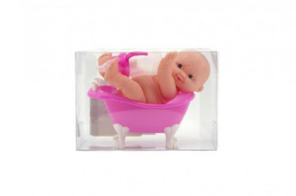 Miminko ve vaničce guma/plast s lahvičkou 10 cm