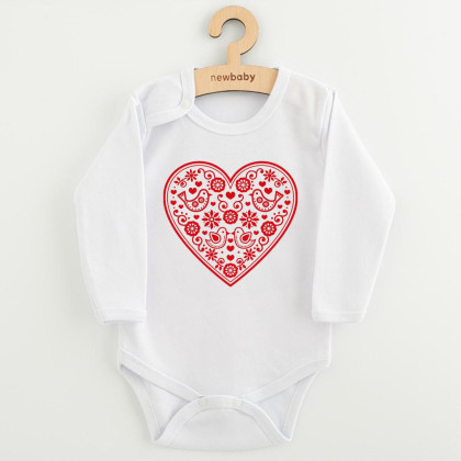 Dětské body s potiskem Lidový vzor červené srdíčko New Baby