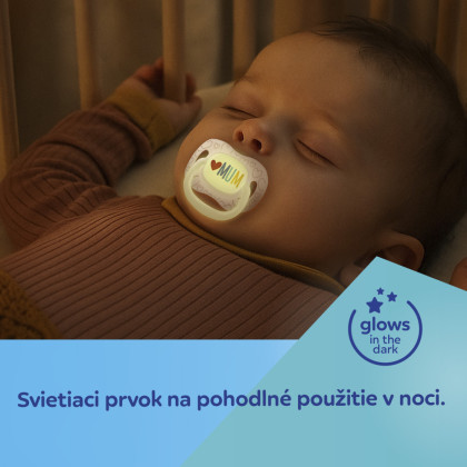Dudlík svítící silikonový symetrický Love Mum & Dad 6 - 18 m, 2 ks Canpol babies