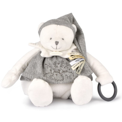 Dárková sada Plyšový lední medvídek s kroužkem 30 cm šedý Doudou