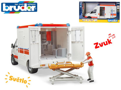 Bruder sanitka MB Sprinter 46cm volný chod  se světlem + postavička