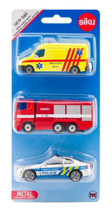 Česká verze - set mix policie, hasiči, ambulance Siku