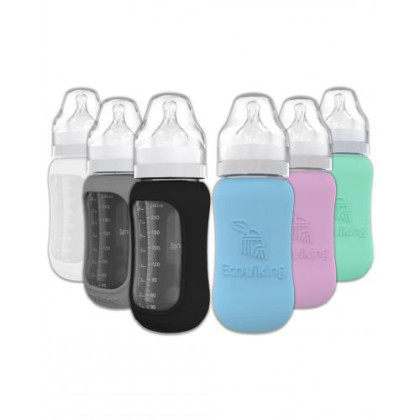 Kojenecká lahev skleněná 240 ml široká silikonový obal