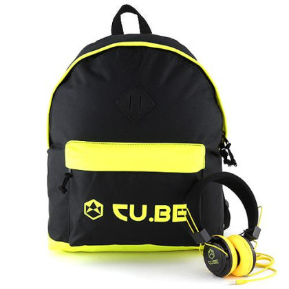 Batoh se sluchátky CU.BE - černý s neonově žlutými doplňky 