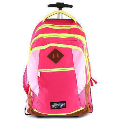 Školní batoh trolley Smash Tmavě, světle růžová lemovaná neonově žlutou