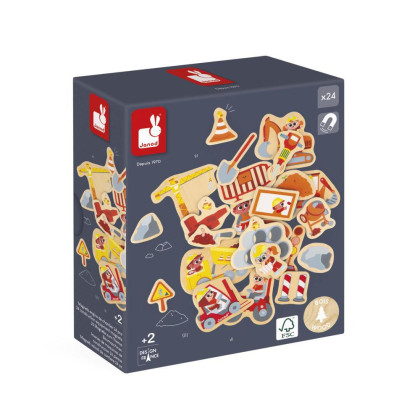 Dřevěné magnetky pro děti Na stavbě 24 ks Janod