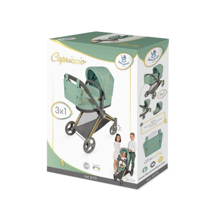 Skládací kočárek pro panenky 3 v 1 s taškou Capriccio 73 cm DeCuevas