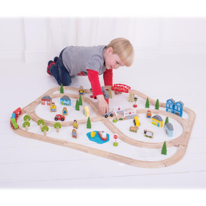 Dřevěná vláčkodráha město a vesnice 91 dílů Bigjigs Rail