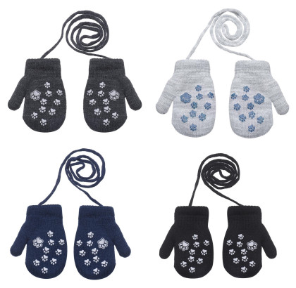 Zimní palcové zapletené rukavičky se šňůrkou tlapky 9 - 12 měsíců