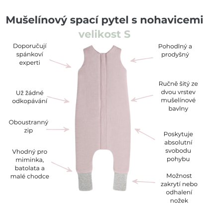 Mušelínový letní spací pytel s nohavicemi Sleepee Love béžový se srdíčky