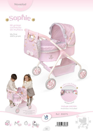 Můj první kočárek pro panenky s taškou Sophie 56 cm DeCuevas