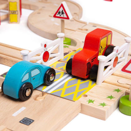 Dřevěná vláčkodráha s venkovskou cestou 80 dílů Bigjigs Rail