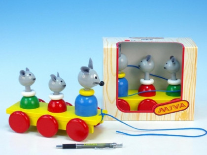 Tři myšky tahací barevné dřevěné 12m+