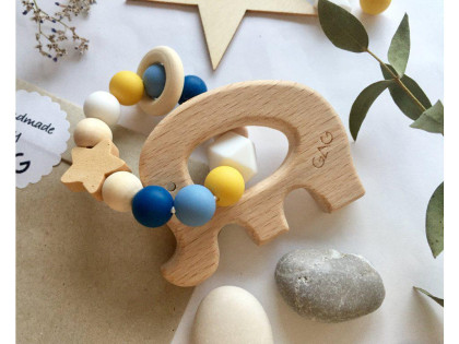 Kousátko do ručky dřevěné Hryzátko slon