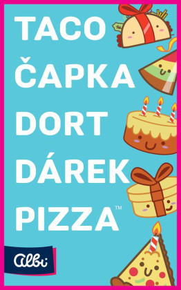 Taco, čapka, dort, dárek, pizza