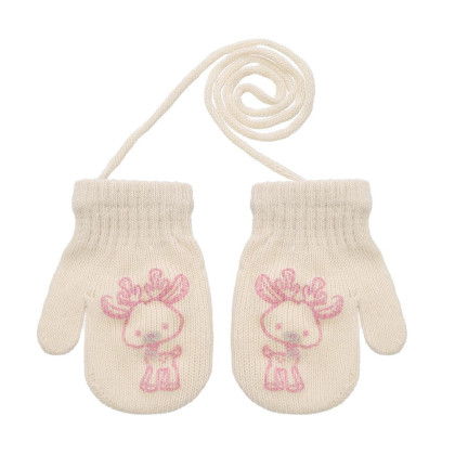 Pletené zimní rukavice se šňůrkou sobík 9 - 12 měsíců