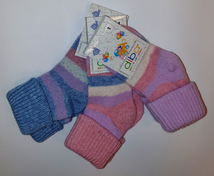 Kojenecké vlněné ponožky proužkované vel. 5 (26-28) RŮŽOVÉ+FIALOVÉ+MODRÉ PROUŽKY 