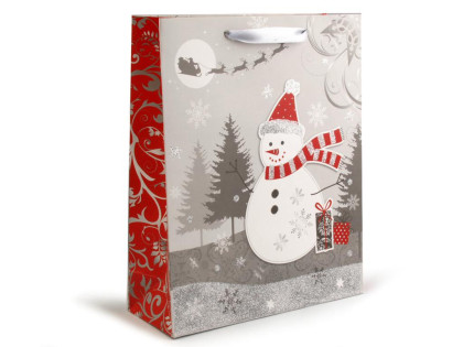 Dárková taška vánoční s glitry 26x32 cm SNĚHULÁK