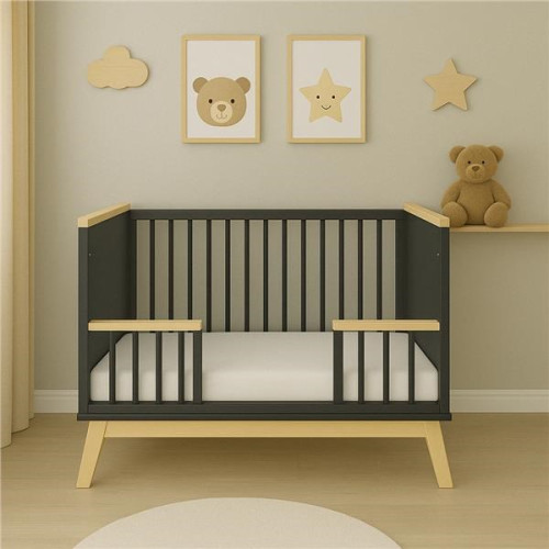 Dětská postýlka se zábranou Marcus 120 x 60 cm grafit/přírodní New Baby