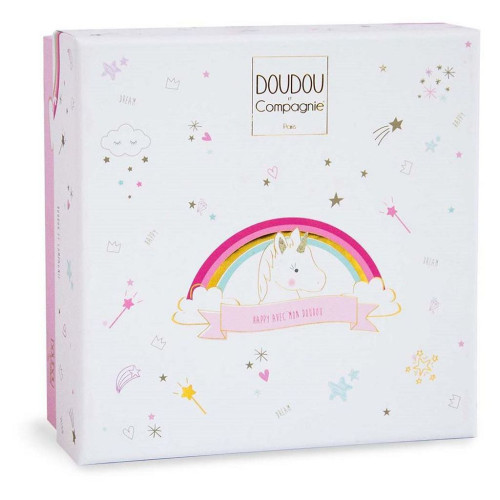 Dárková sada - plyšový muchláček jednorožec růžový 20 cm Doudou