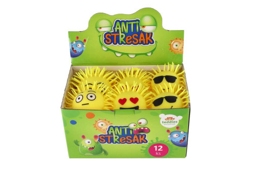 Míček chlupatý smajlík antistres. mačkací silikon 8 cm na bat. se světlem