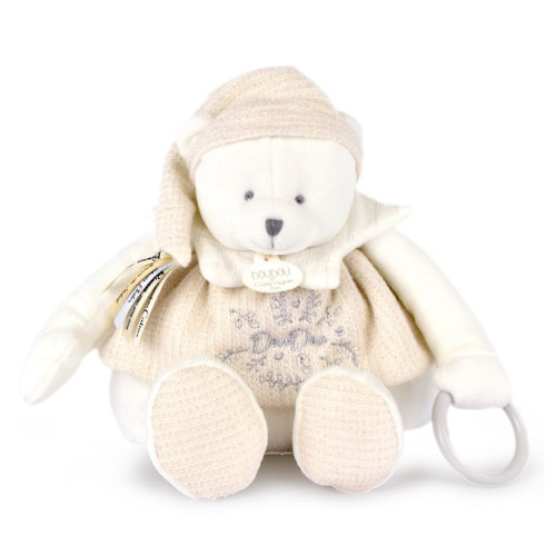 Dárková sada Plyšový lední medvídek s kroužkem 30 cm béžový Doudou