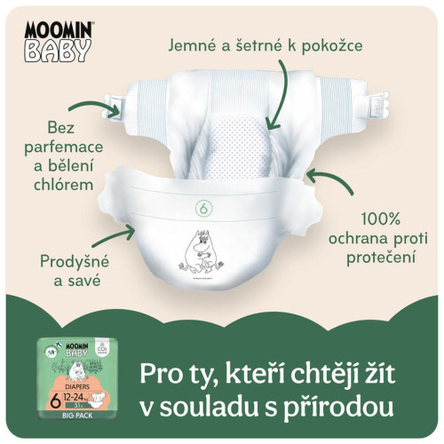 Moomin Baby 6 Maxi 12-24 kg (51 ks), eko plenky