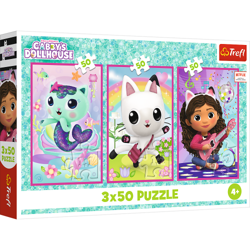 Puzzle Seznamte se s Gabby a kočkami 3 v 1 3 x 50 dílků