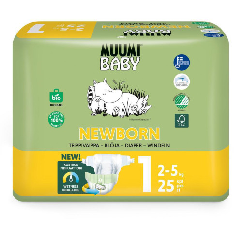 Eko pleny Muumi Baby 1 Newborn 2–5 kg 25 ks