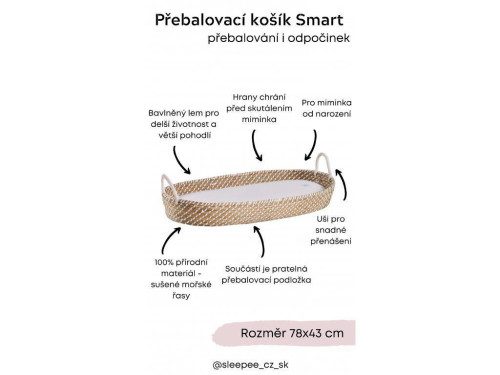 Přebalovací košík pro miminko Smart Basket natural + podložka Ahojbaby