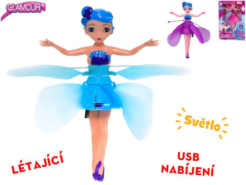 Panenka víla 19 cm na baterie svítící reagující na pohyb ruky s USB