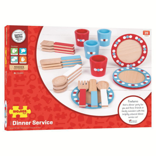 Dřevěný jídelní servis s puntíky Bigjigs Toys