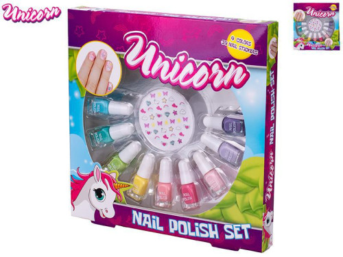 Unicorn sada laků na nehty 2,1ml 9 ks a nálepek na nehty