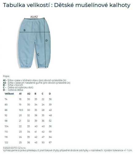 Dětské mušelínové kalhoty Luca Blue Esito