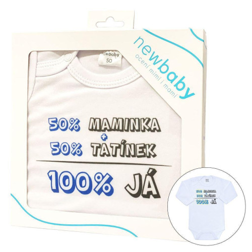 Body s potiskem New Baby 50% Maminka + 50% Tatínek 100% JÁ modré - dárkové balení