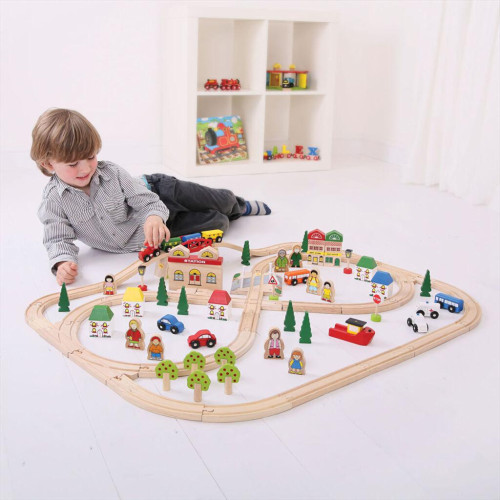 Dřevěná vláčkodráha město a vesnice 91 dílů Bigjigs Rail