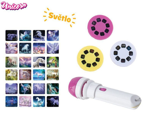 Unicorn projektorová svítilna 11,5 cm na baterie se světlem 24 obrázků