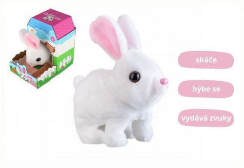Králík Ben skákající plyš/plast 16 x 17 cm na baterie se zvukem