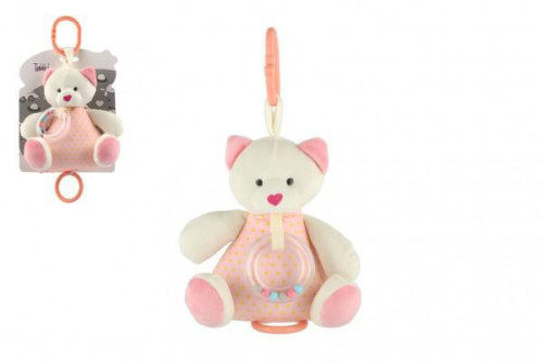 Medvěd plyš 18 cm závěs na postýlku/kočárek nat. hrací strojek růžový