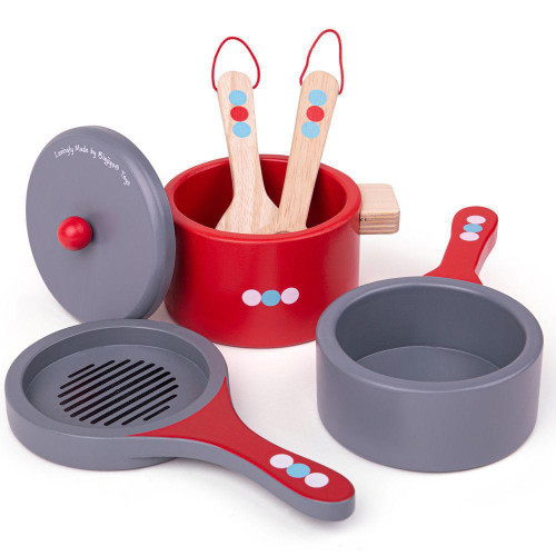Dřevěný set nádobí s puntíky Bigjigs Toys