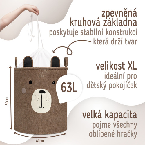 Koš na hračky XL se šňůrkou, skládací bavlněný / 63 l Sipo